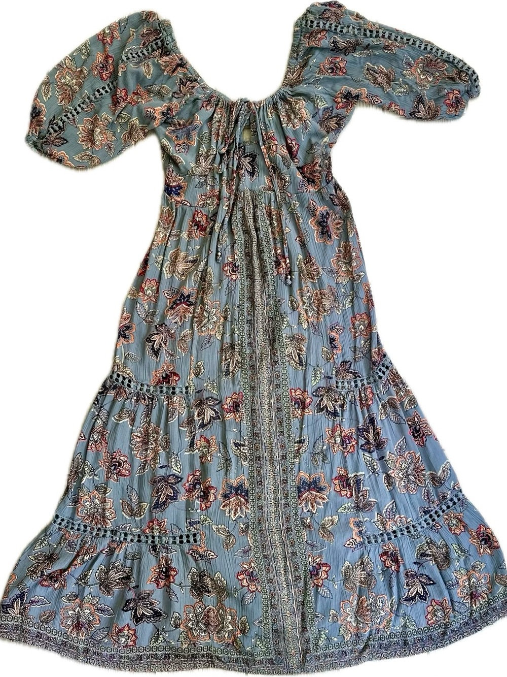 Angie Dusty Blue Floral Tie-back Keyhole Maxi Dress - Size Large - Picture 2 of 9
